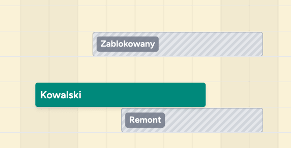 Zablokowane pokoje widoczne w grafiku rezerwacji Juicybooking