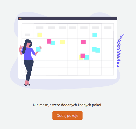 Zdjęcie aplikacji z informacją o braku dodanych pokoi